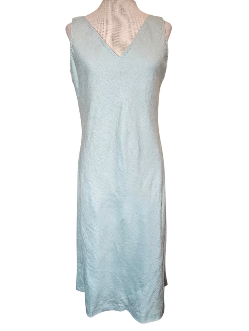 Vintage Y2K Realities Linen Dress Size 6 Aqua Minimalist Coastal Sleeveless